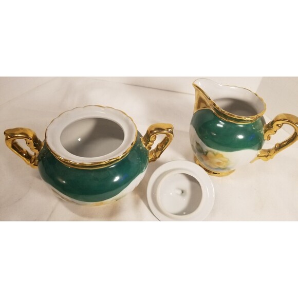 Vintage Porcelain Yellow Rose Creamer & Sugar Bowl Gold Trim - Picture 6 of 6